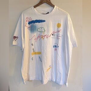RENUAR Men’s White Scribble Doodle Graphic Short Sleeve T-Shirt Size XL NEW